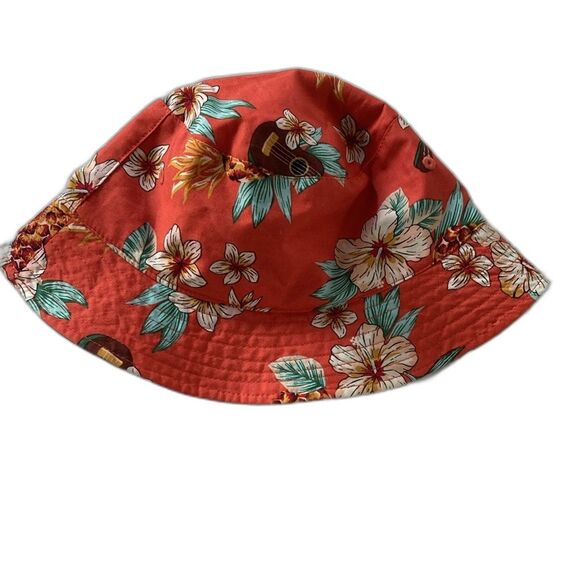 Reversible Floral HAWAIIAN Bucket Hat Ukulele Guitar Print UNISEX Medium Large - Picture 7 of 11